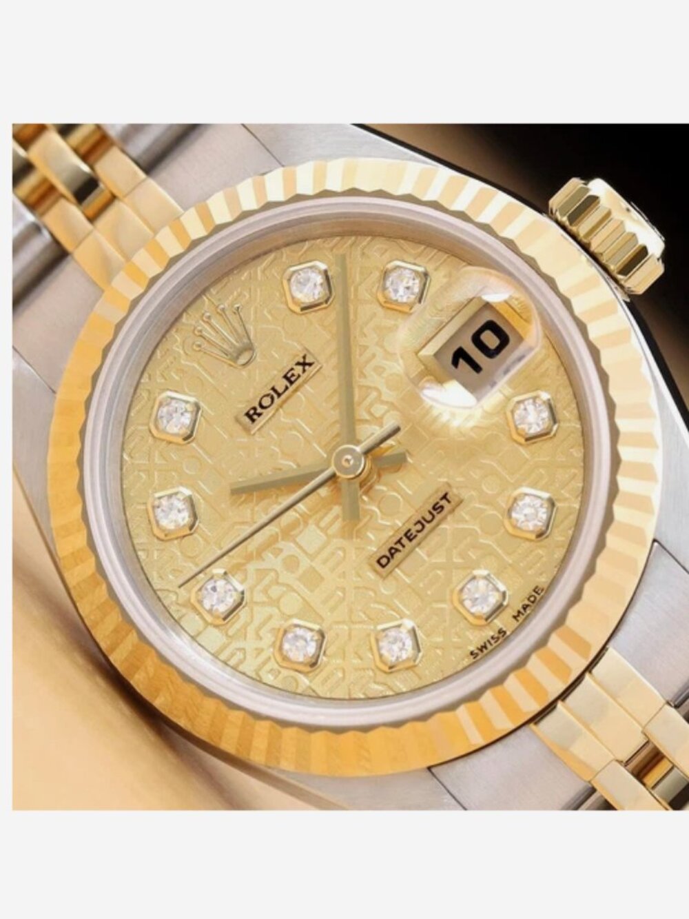 ROLEX LADIES DATEJUST 18K GOLD STEEL FACTORY JUBILEE DIAMOND DIAL WATCH